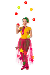 Woman animator in fany suit preparing for engaged with children