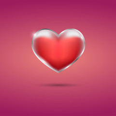 Glowing red heart with frame on pink background