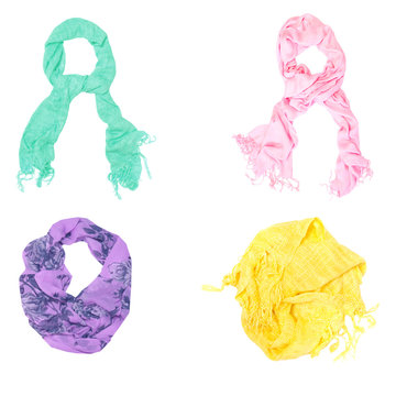  Collage of scarves isolated female.