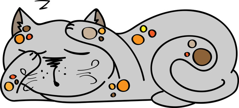 Illustration of sleeping cute kitten
