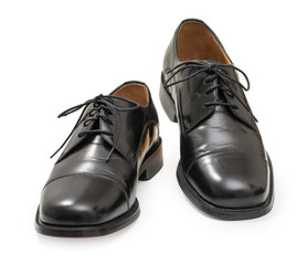 Pair of elegant mens shoes. Fashion black shiny leather. Isolate