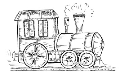 Hand Drawn Sketch train, Vector Illustration