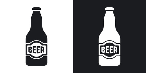 Fototapeta na wymiar Vector beer bottle icon. Two-tone version on black and white background