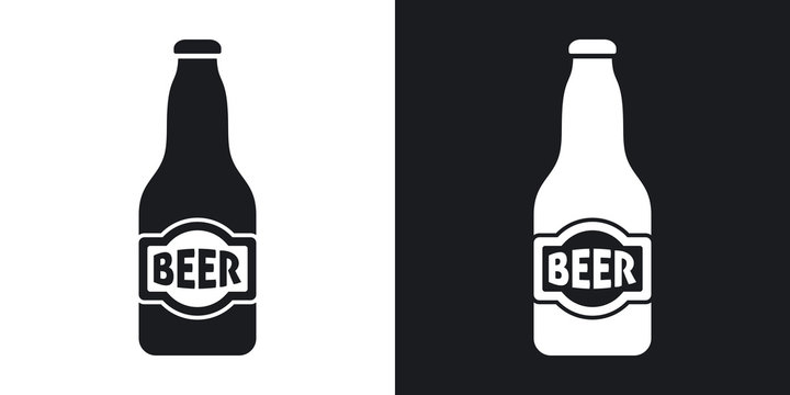 Vector beer bottle icon. Two-tone version on black and white background