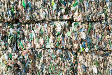 plastic bottles waste is pressed