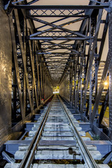 railway train metal bridge wood