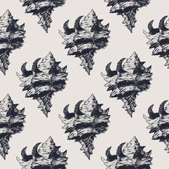 Fototapeta premium Hand drawn vintage exotic shell abstract pattern