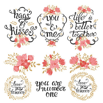 Valentines lettering  floral set
