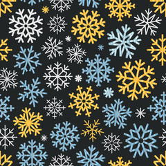 Different vector snowflakes seamless pattern. Vector ice crystal