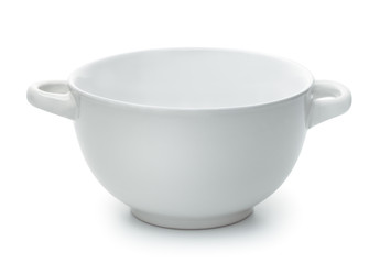 White empty ceramic soup bowl with handles © Coprid