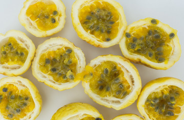 Passion fruit on white background,whole fruit and opened