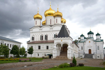 Temples of the Ipatievsky monastery gloomy autumn day. Kostroma, the Golden ring of Russia