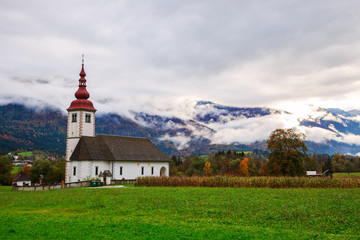 Fototapeta na wymiar Typical slovenian church in the mountains
