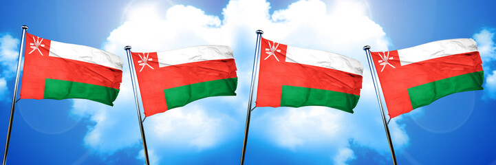 Fototapeta na wymiar Oman flag, 3D rendering, on cloud background