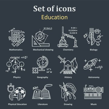Set of icons on a theme of school subjects