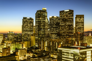 Downtown skyscrapers Los Angeles California at sunset