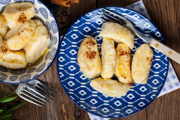 Lazy dumplings with cinnamon and sugar.