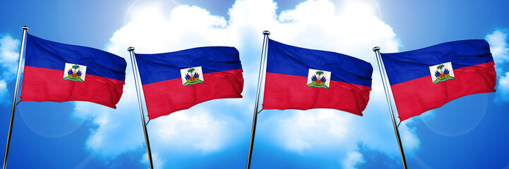 Fototapeta na wymiar Haiti flag, 3D rendering, on cloud background