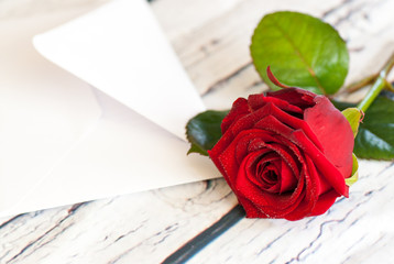 beautiful red rose and letter envelope love valentine's day concept