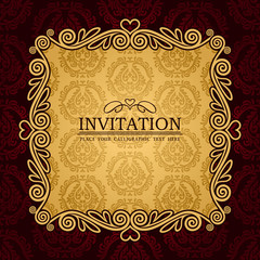 Vintage Card Design, Creative Gold ornament on Background