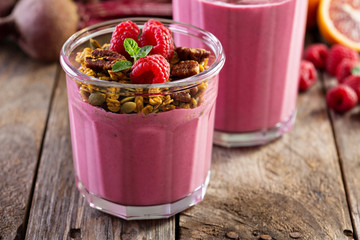 Healthy beetroot and raspberry smoothie