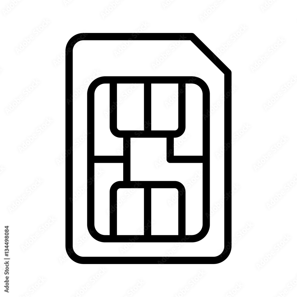 Poster sim card or subscriber identity / identification module chip line art vector icon for apps and websi