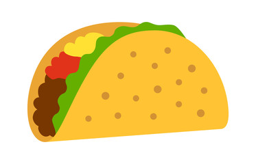 Taco with tortilla shell Mexican lunch flat color vector icon for food apps and websites - obrazy, fototapety, plakaty