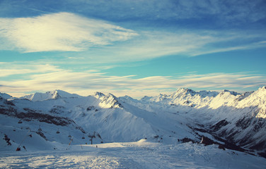 Panorama of the Alps winter morning, Ischgl, Austria