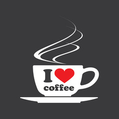 Coffee cup with the inscription I love coffee. Hipster Vintage Stylized Lettering. Vector Illustration