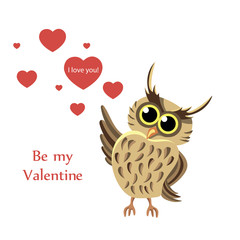 Owl with a heart. Style flat.- vector illustration