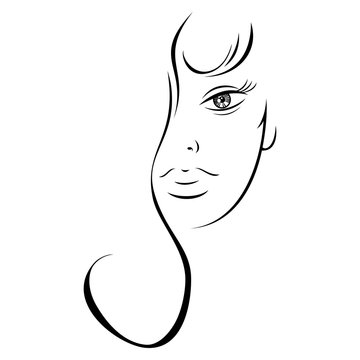 Contour drawing sensual woman's face