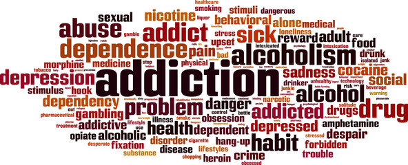 Addiction word cloud concept. Vector illustration