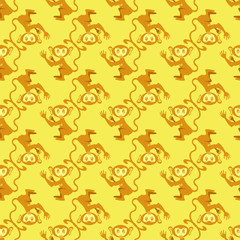 Cartoon Monkey Seamless Pattern on Yellow Background