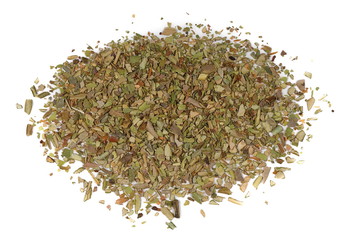  Pile of dried oregano leaves isolated on white background