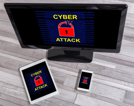 Cyber attack concept on different devices