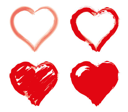 Collection of red hand-painted hearts