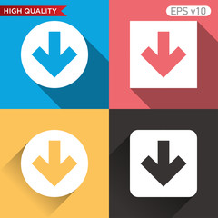 Colored icon or button of down arrow symbol with background