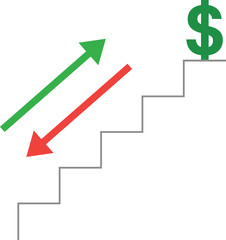 Stairs with dollar and arrows moving down and up