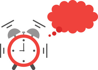Alarm clock shaking and ringing with thought bubble