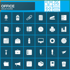 Office vector icons set, modern solid symbol collection, pictogram pack, logo illustration