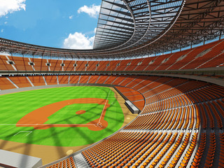Obraz premium 3D render of baseball stadium with orange seats and VIP boxes