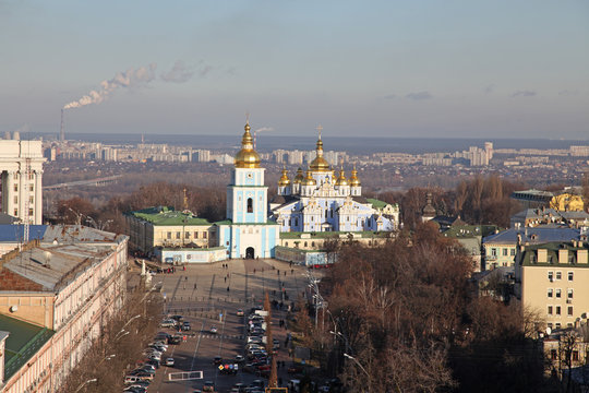 View at St. Michael's Golden-Domed Monastery in Down Town of Kiev