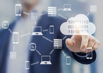 Data transmission and cloud computing concept, network of servers