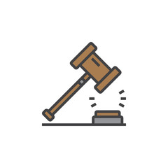 Law symbol. Gavel line icon, filled outline vector sign, linear colorful pictogram isolated on white, logo illustration