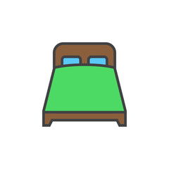 double bed line icon, filled outline vector sign, linear colorful pictogram isolated on white, logo illustration