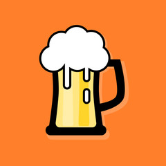 Full glass of beer with big foam. Isolated vector icon in modern flat style.