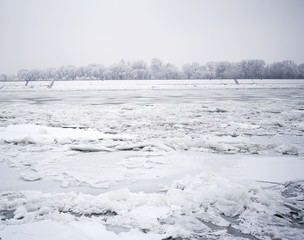Winter time on frozen Danube River near Novi Sad, Serbia