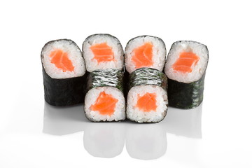 Sushi roll with salmon isolated on white 