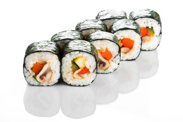 Sushi roll with shiitake isolated on white 