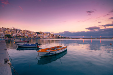 The pictursque port of Sitia, Crete at sunset. Sitia is a traditional town at the east Crete near the beach of palm trees, Vai.  